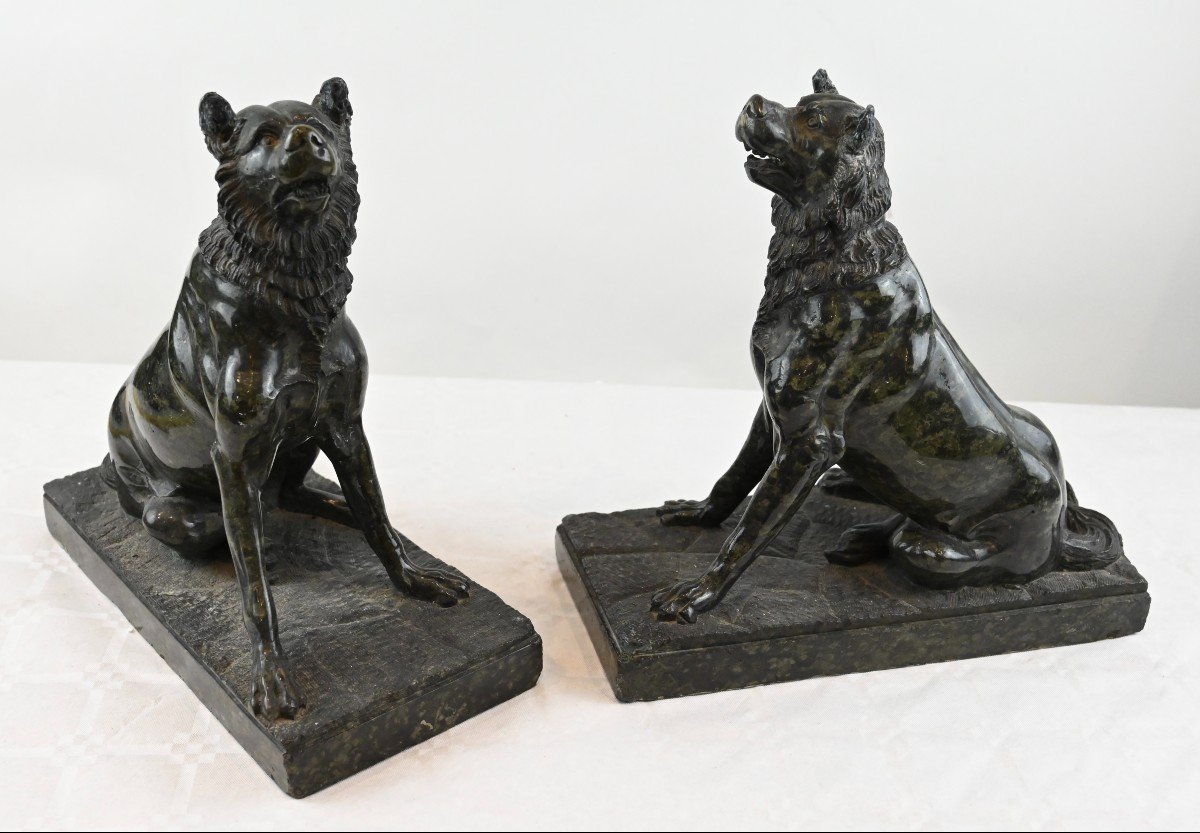 Pair Of Marble Dogs - 19th Century France-photo-3